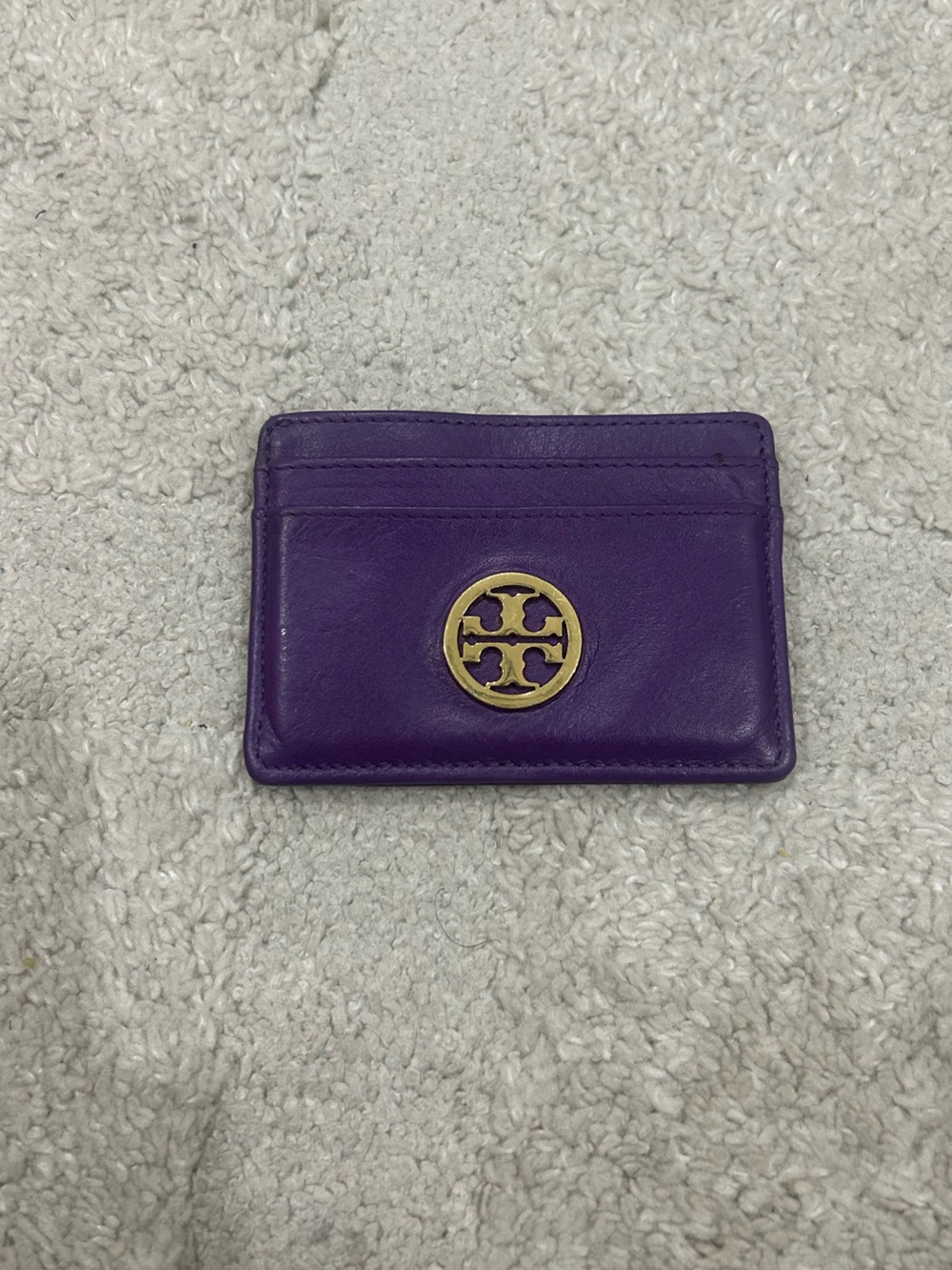 Tory Burch Violet Leather Card Holder with Gold Logo